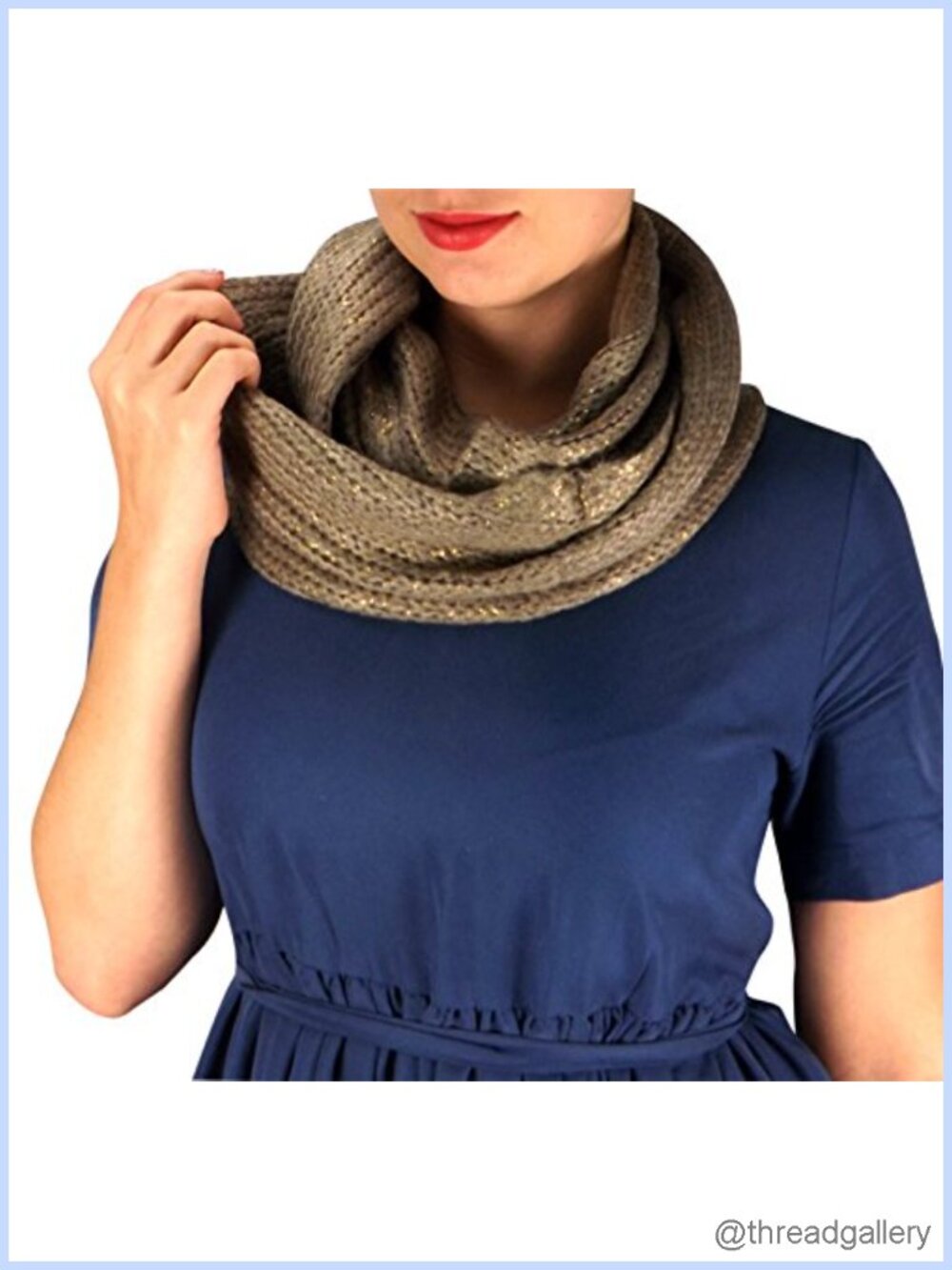 Chunky Knit Sequin Sparkle Infinity Loop Scarf Cowl Winter Accessory •